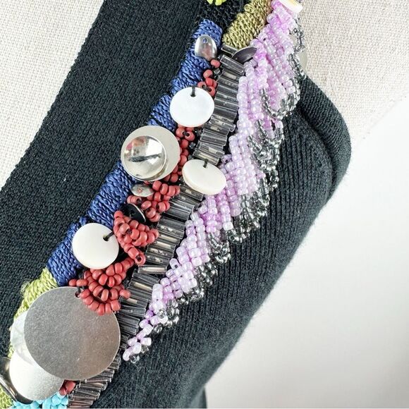 Nanette Lepore Anthropologie Black Knit Beaded Racerback Dress Cover-Up‎ Sz L - Picture 9 of 15